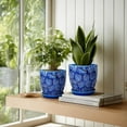 thumbnail image 4 of EFISPSS 6 inch Blue Ceramic Plant Pots with Drainage & Saucer, Natural Boho Crackle Glaze, Indoor/Outdoor Flower Planter, 3 Pack, 4 of 6