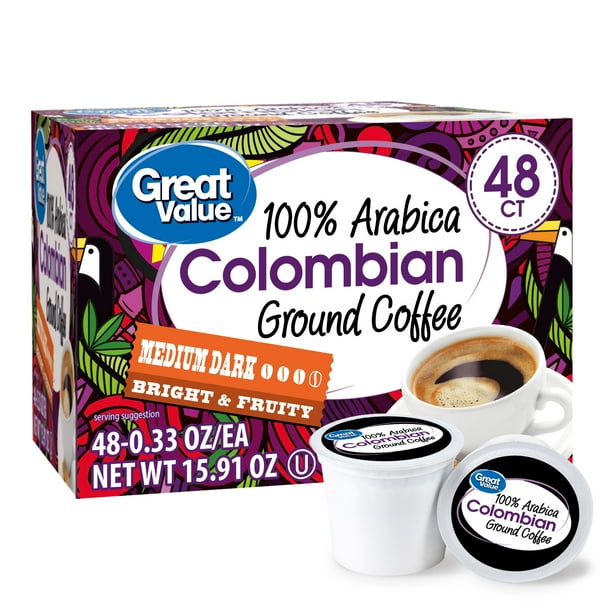 Great Value 100 Arabica Colombian Medium Roast Ground Coffee Pods, 96
