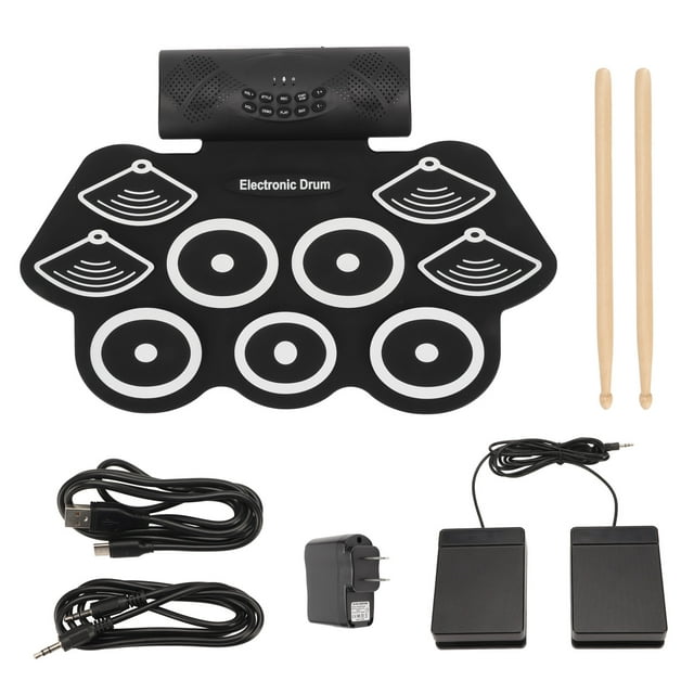 Almohadilla de batería electrónica Función de grabación Bluetooth Altavoces duales Kit de batería enrollable electrónica portátil 100-240V Enchufe de EE. UU.