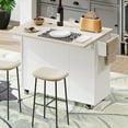 thumbnail image 3 of Kitchen Island with Trash Can Storage Cabinet, Modern Kitchen Cart with Drop Leaf, Spice Rack, Towel Rack and Drawer, Solid Wood Rolling Kitchen Island on Wheels with Adjustable Shelf, White, 3 of 9