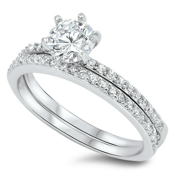 Round Solitaire Wedding Set White CZ Ring .925 Sterling Silver Band Jewelry Female Size 7