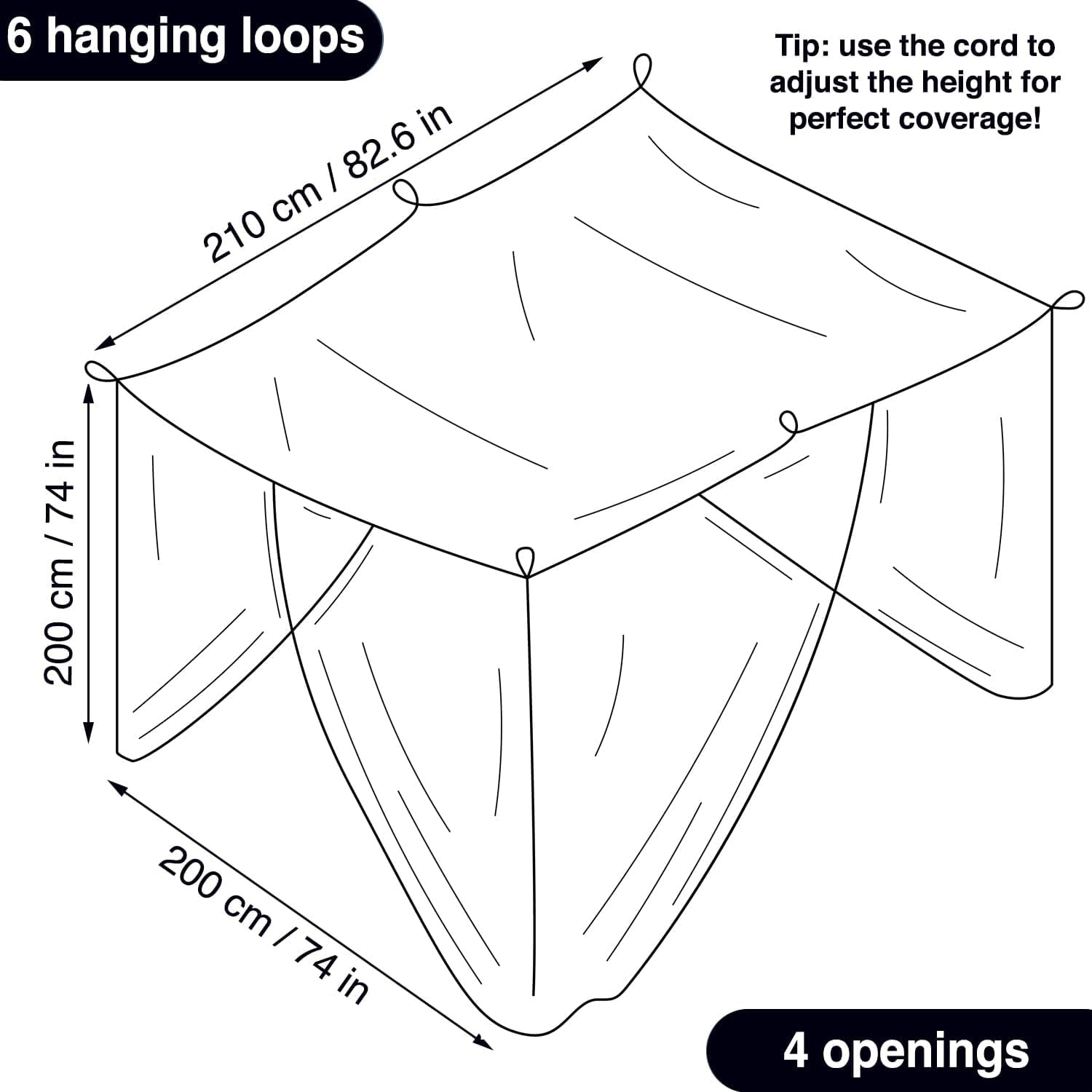 CAILDANL Mosquito Net for Single to King-Sized Beds – 2 Side Openings & 6 Hanging Loops – Decorative Rectangular Shape for Home & Travel – Bed Canopy Hanging Kit &