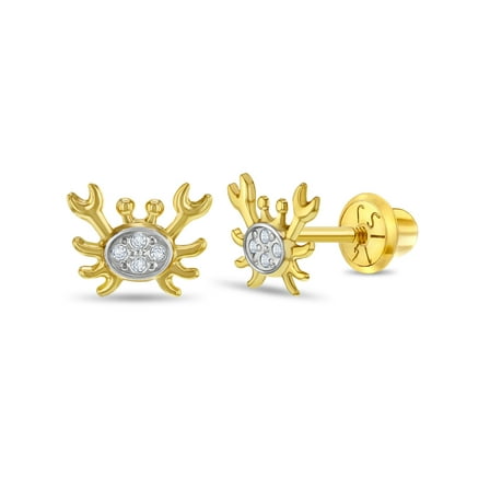 14k Gold Curious Crab Kids / Children's / Girls Earrings Safety Screw Back