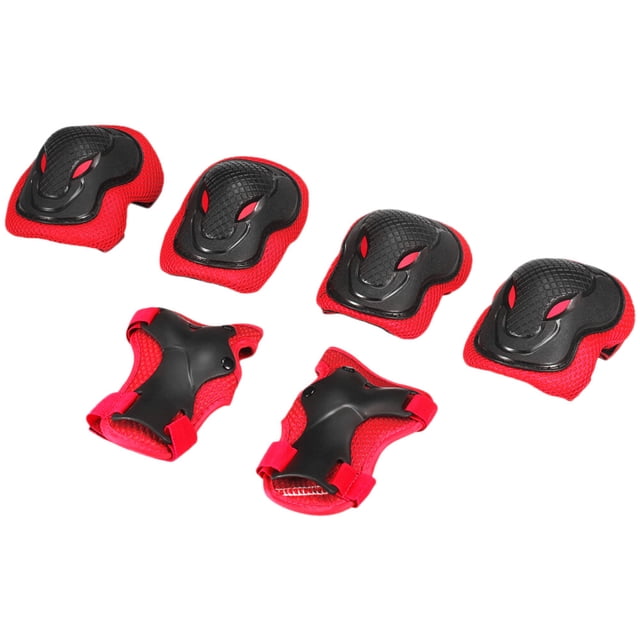 Kids' Sports Safety 6-Piece Protection Set - Red, Size M: PE, Polyester & Foam Knee, Elbow, and Wrist Guards for All-Round Protection During Athletic Activities