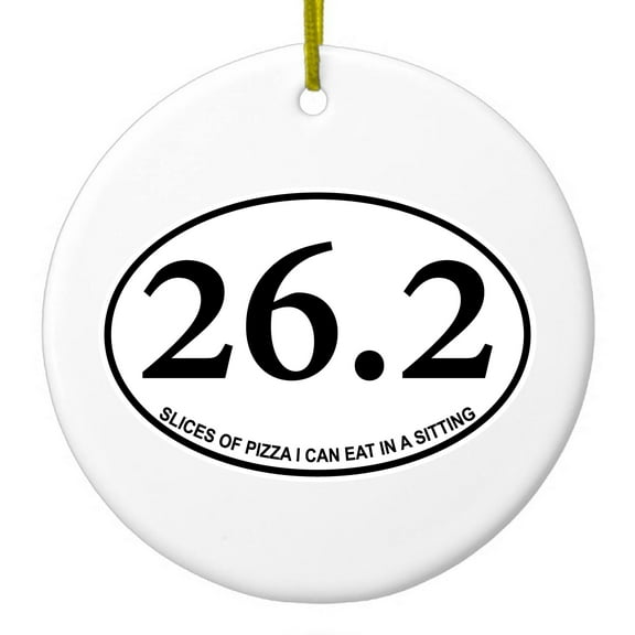 DistinctInk Hanging Ceramic Christmass Tree Ornament with Gold String - Great Gift / Present - 2 3/4 inch diameter - 26.2 - Slices of Pizza In a Sitting