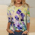 thumbnail image 2 of T-shirts d'Été à Manches 3/4 pour Femmes, Col Rond Décontracté, Imprimé Mode, Blouses de Plage Confortables, Tunique de Printemps, 2 of 5