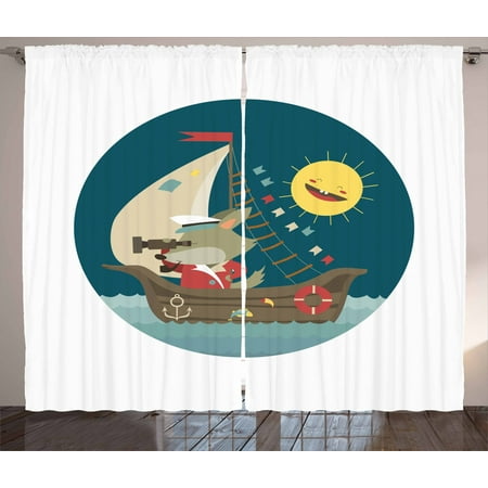 Kids Boys Curtains 2 Panels Set Wolf Captain Sailing Into The