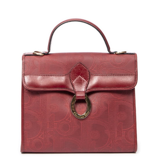 Pre-Owned Dior Red Vintage Flap Top Handle Shoulder Bag Diorissimo Coated Canvas