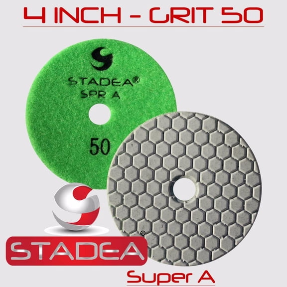 Stadea DPPD04SPRA050G1P Dry Stone Diamond Polishing Pad for Stone Granite Concrete Glass Travertine Marble Sanding Polishing with 4-Inch Grit 50