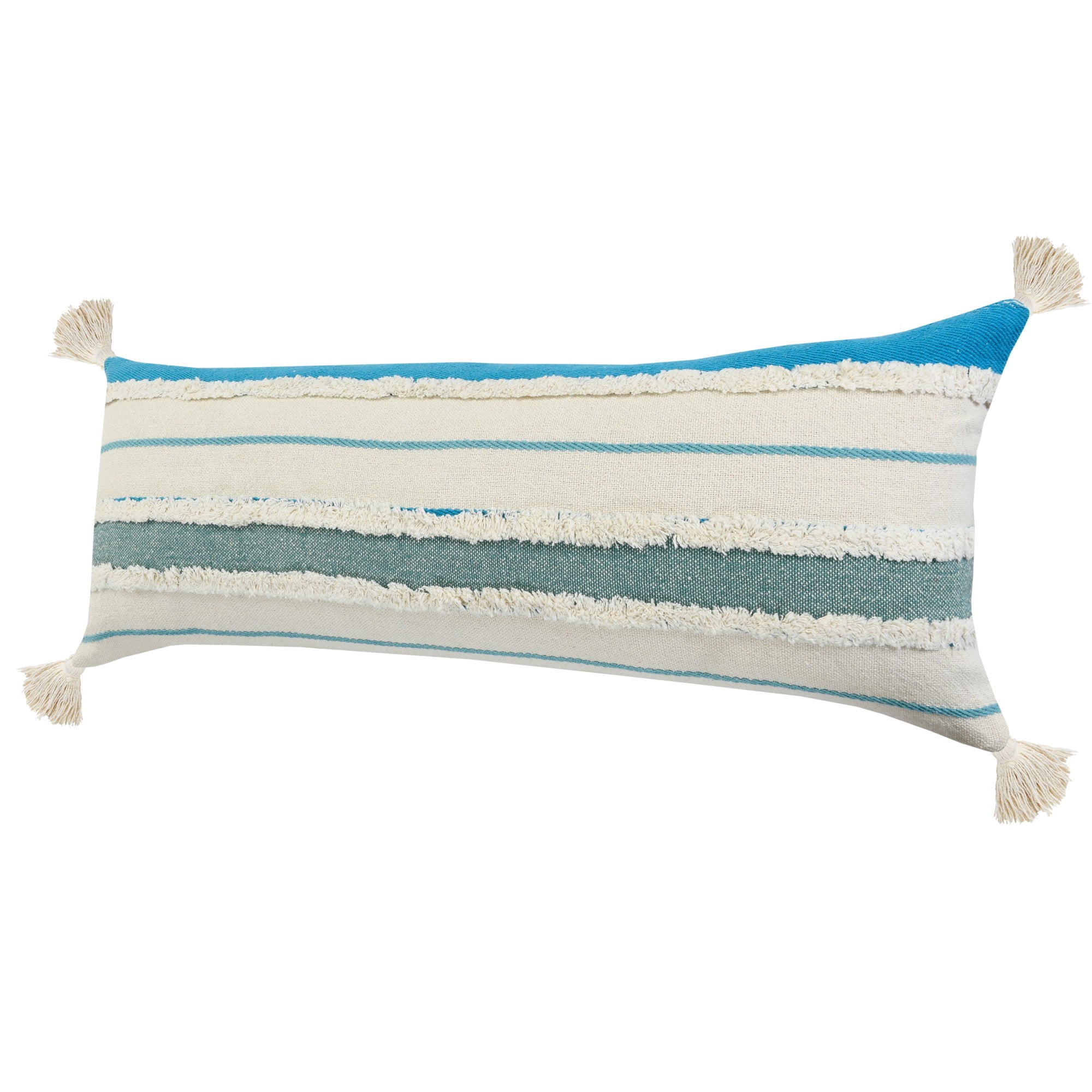 Laddha Home Designs Hand Stitched Striped Cotton Lumbar Pillow Cover - 36" - White and Blue