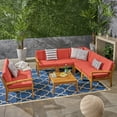 thumbnail image 2 of GDF Studio Parma Outdoor Acacia Wood 7 Seater Sectional Sofa and Loveseat Set, Red, 2 of 12
