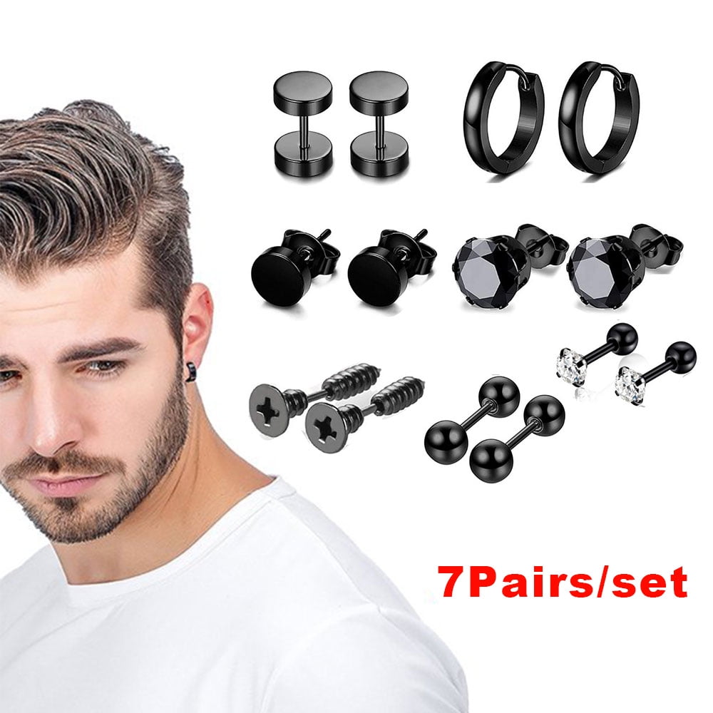 VONTER 7 Pairs Stainless Steel CZ Stud Earrings for Women Mens Huggie ...