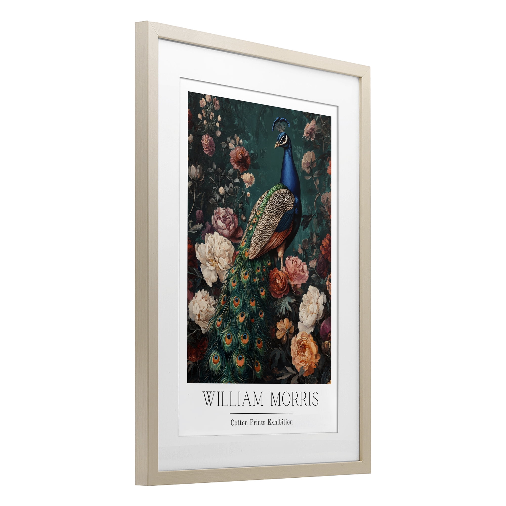 Stupell Industries Vintage Floral Peacock William Morris Birch Framed Print Under Glass, design by Petal Prints Design