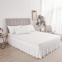 suxuMhao Ruffled Wrap Around Elastic Bed Skirt King Size, White - 78×80 Inch Mattress Fit with 15 Inch Drop, 1 Piece Bedding Skirt for Bedroom Decor​,Soft Dust-Proof Bed Skirt