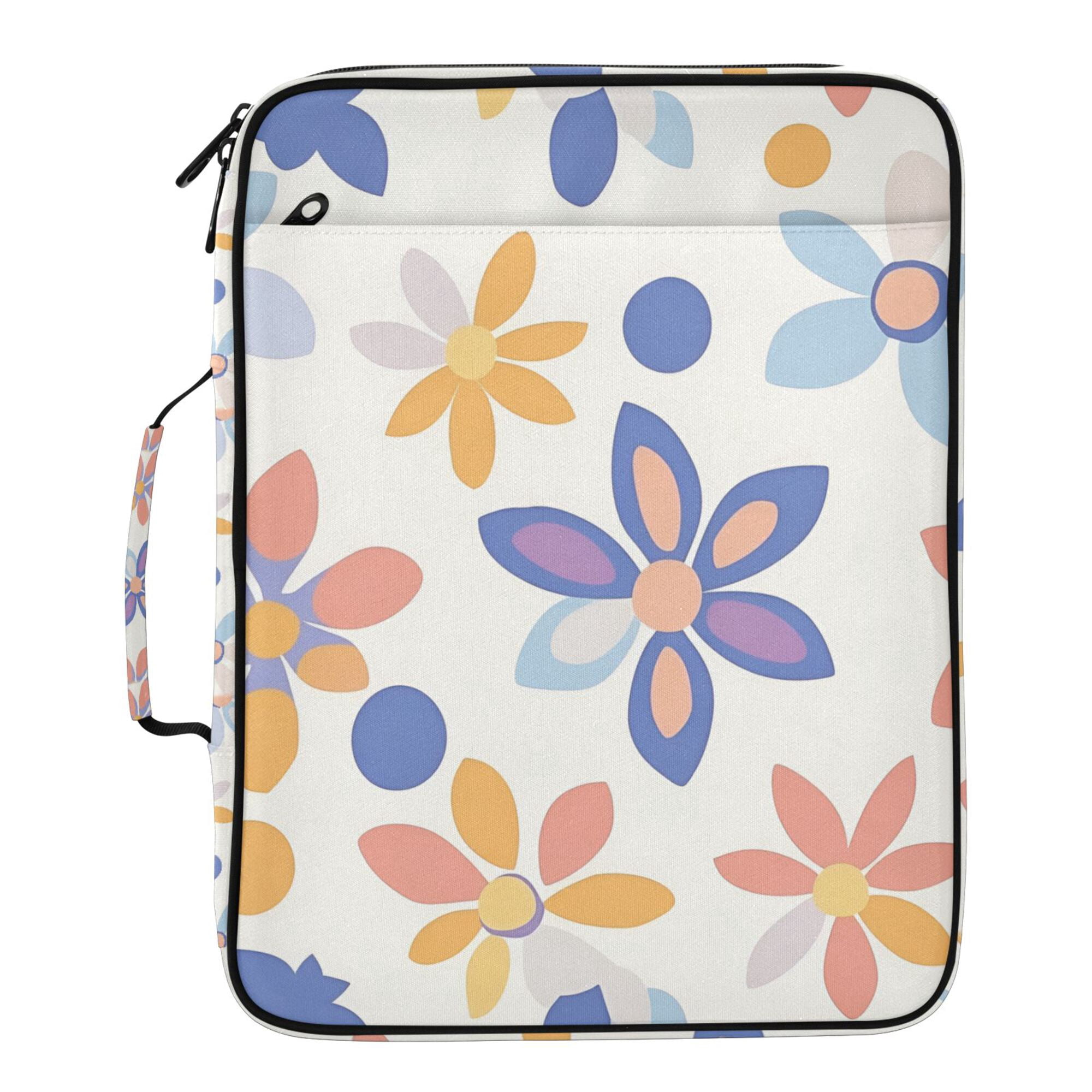 FORMRS Accordion File Folder A4 Size 7-Pocket Expanding Document Organizer Bag with 3 Ring Binder, Blue Retro Flower