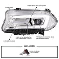 thumbnail image 3 of Spec-D Tuning Chrome LED Projector Headlights w/Sequential Turn Signal Compatible with 2015-2023 Dodge Charger with factory halogen headlights, 3 of 6