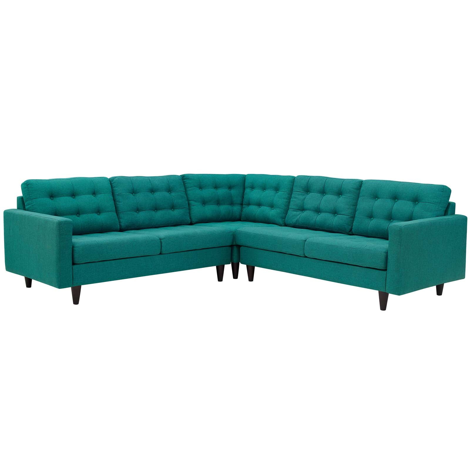 Teal Blue Tufted Fabric Three Piece Sectional Sofa