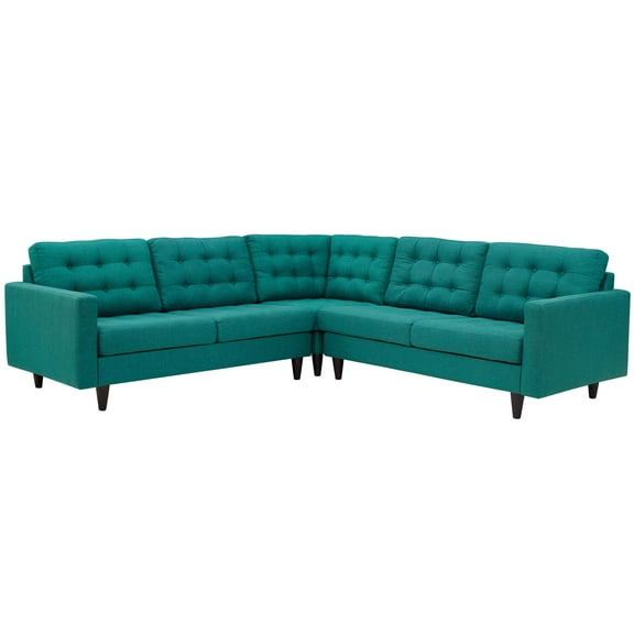 Modern Contemporary Urban Design Living Room Lounge Club Lobby Sectional Sofa Set, Fabric, Aqua Blue