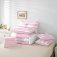 thumbnail image 5 of Feelyou Initial L Letter Bedding Comforter Set 7pcs, Bow-tie Monogrammed Queen Bedding Sets, Pink White Geometric Reversible Queen Sheet Sets,Lightweight Room Decor, 5 of 7