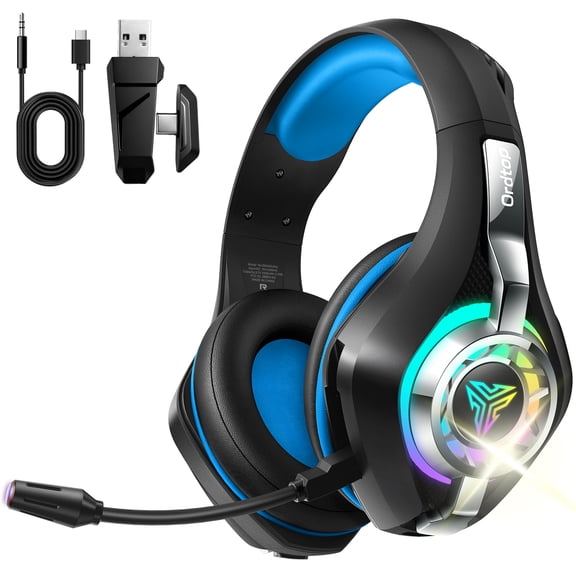 2.4GHz Wireless Gaming Headset for PS4/PS5/Switch/PC, Bluetooth Over Ear Headphones with ENC Noise Cancelling Mic,7.1 Stereo Surround Sound, 40mm Drivers, RGB Light, 45H Battery Gaming Headphone