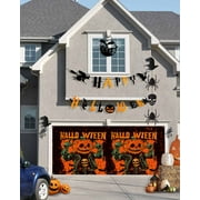 Halloween Garage Door Banner Cover 6 x 13 ft, Halloween Pumpkin Skull Leather JacketHorror Hand Drawn Garage Door Decorations Holiday Halloween Backdrop Decor for Halloween Party