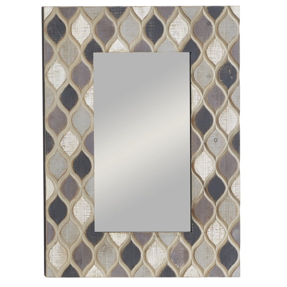 DecMode 28" x 40" Beige Wall Mirror with Diamond Pattern