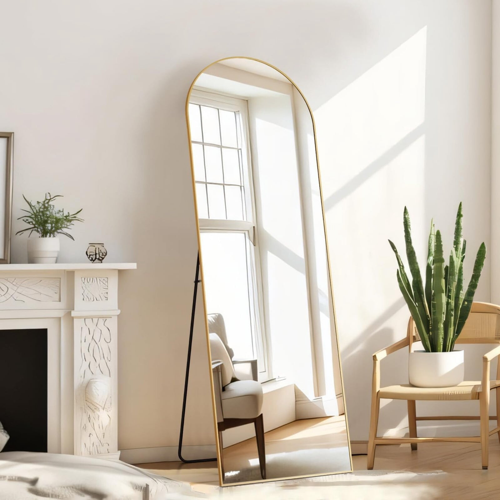 Gleamira 59"x16" Arch Full Length Mirror Wall Hanging or Floor Mirror with Aluminum Alloy Frame, Gold