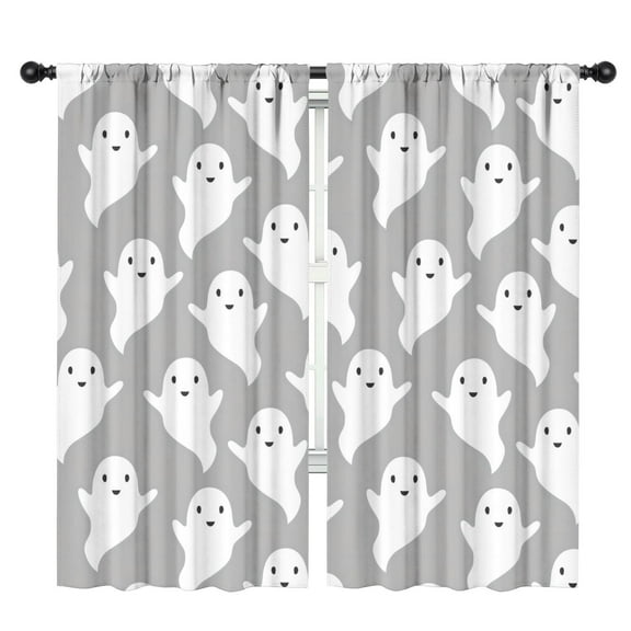Long Curtains with Spooky Halloween Night Theme, Pumpkin and Bat Design,42x84in long Curtains Set