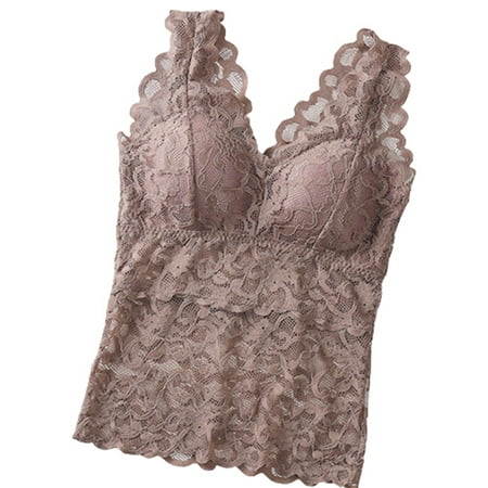 

Women Lace Longline Bralette Sports Lace Flowers Trim Bra Women Sexy Bralette 6 Colors 3XL Khaki