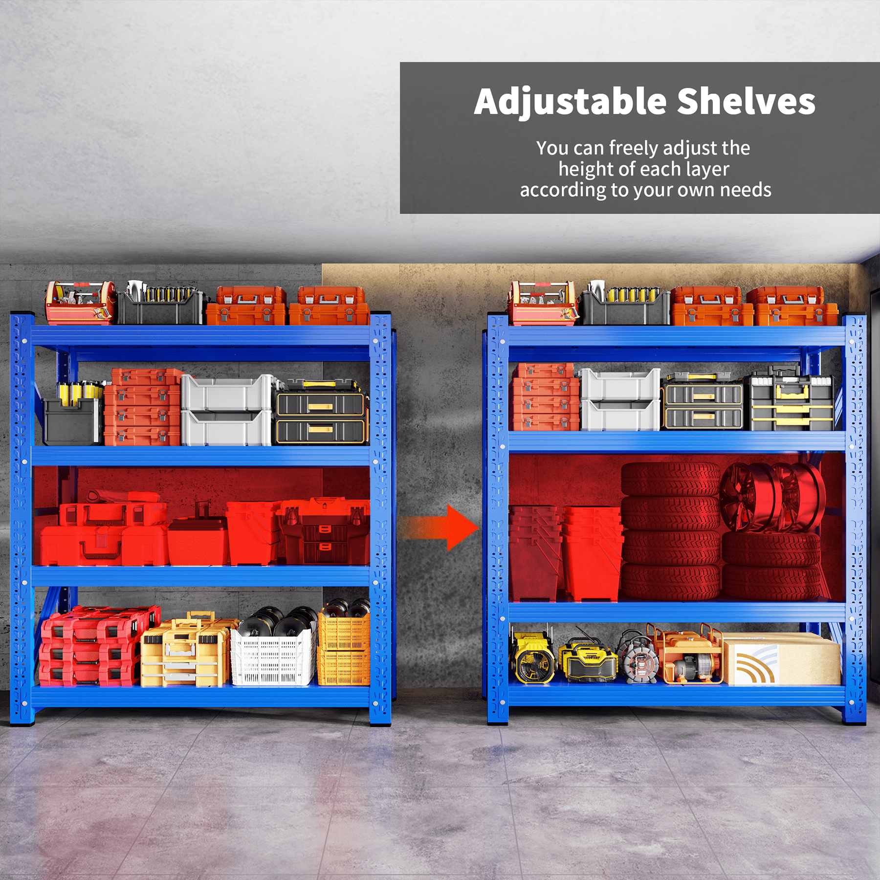 47" W Garage Shelving 3000LBS Garage Shelving Heavy Duty 4-Tier Metal Storage Shelves Adjustable Shelf Unit for Basement Warehouse 47.3" W x 23.7" D x 78.7" H Blue
