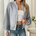 thumbnail image 3 of Cropped Bomber Jacket for Women 2025 Fall Long Sleeve Zip Up Loose Casual Jackets Sweatshirt Outerwear, 3 of 6