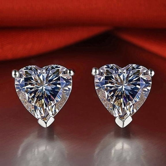 Solitaire Stud Earrings 2Ct Heart Cut Lab Created Diamond Stud Earrings 14K White Gold Finish