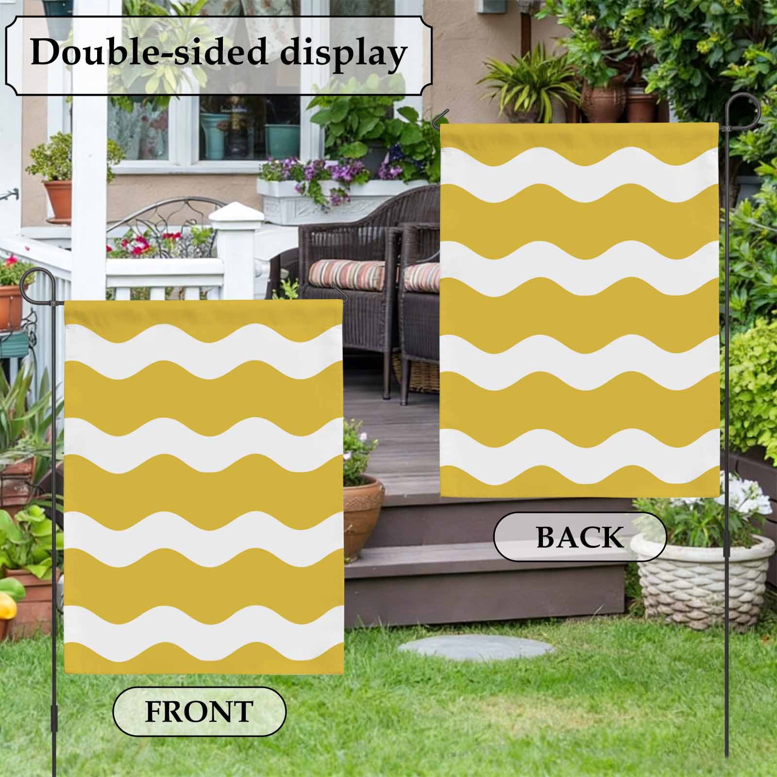 Yellow Wavy House Flag 28 x 40 Inches, Stripes Weather Proof Outdoor Patio Flags Double Sided Small House Decoration for Yard Lawn Outside Home