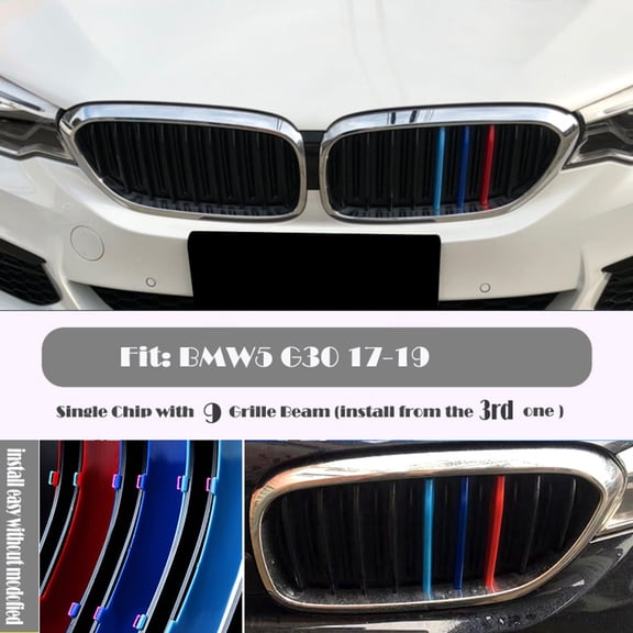 Trimla M-Colored Grille Insert Trim Performance for 17-19 BMW 5 series G30 G31 518d 520i 520d 525d 530i 530d 535i 535d 530e 540i 540i M550 2017 2018 2019 Strip Clip Cover