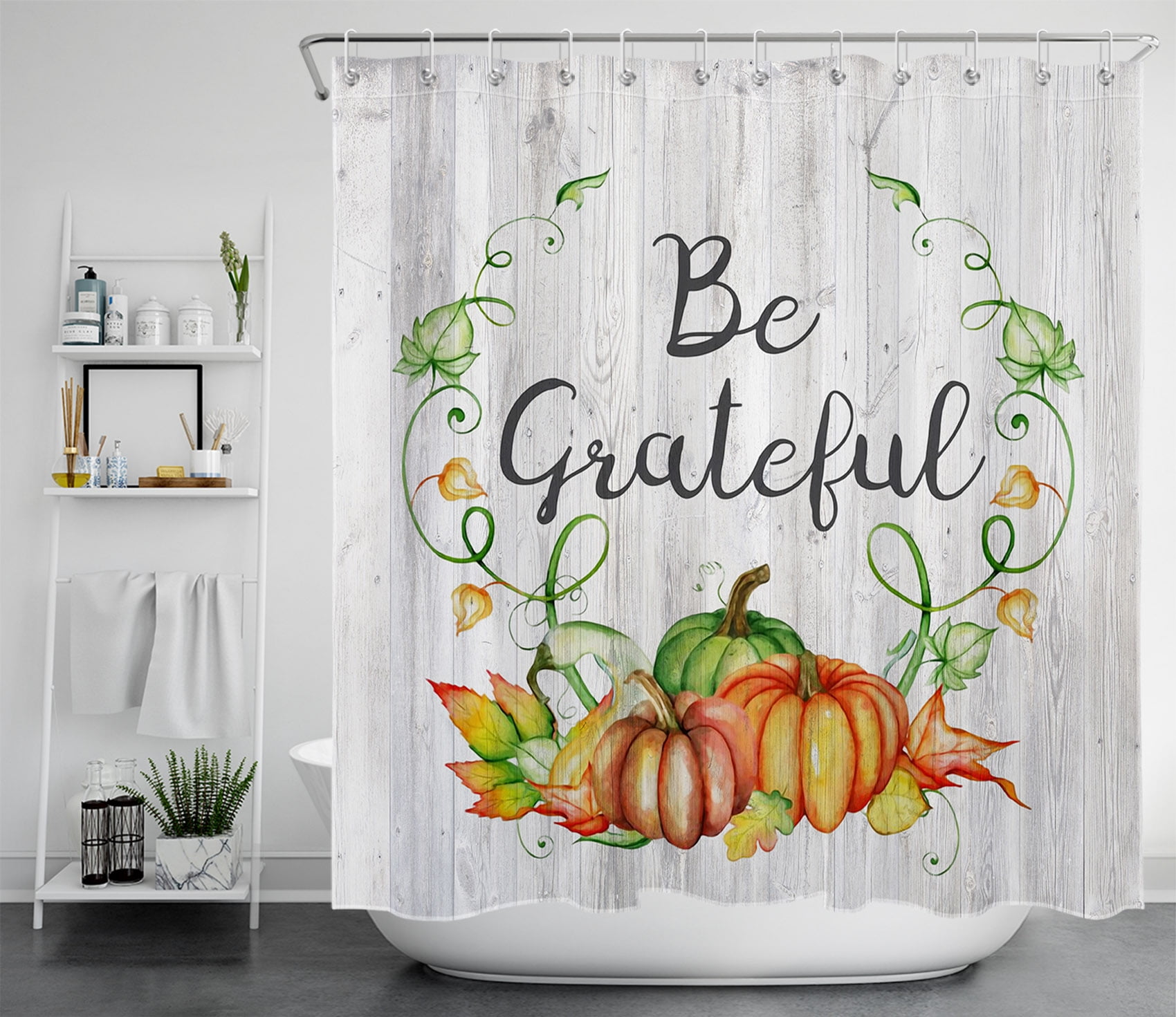 Fall Watercolor Farm Truck Pumpkin Sunflower Shower Curtain Set Bathroom Decor 