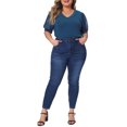 thumbnail image 2 of Agnes Orinda Women's Plus Size Tops V Neck Swiss Dots Puff Sleeve Casual Blouses Tee 4X Dark Blue, 2 of 6