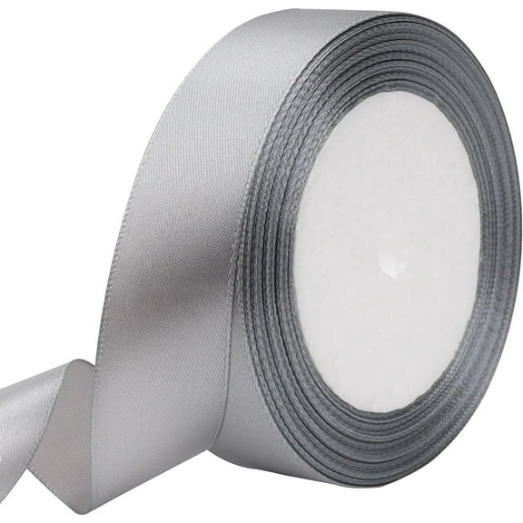 Gray Satin Ribbon 2cm * 22.8m, Solid Color Fabric Silk Ribbon for Gift Wrapping, Hair Bows, Crafts, Wreaths, Floral Bouquets, Wedding Party, Baby Shower, DIY Handmade Projects