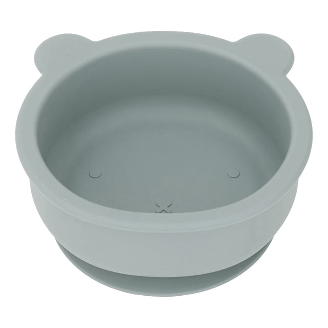 Tazón de silicona de grado alimenticio para bebés, con forma de oso de dibujos animados, con ventosa, color verde oliva.