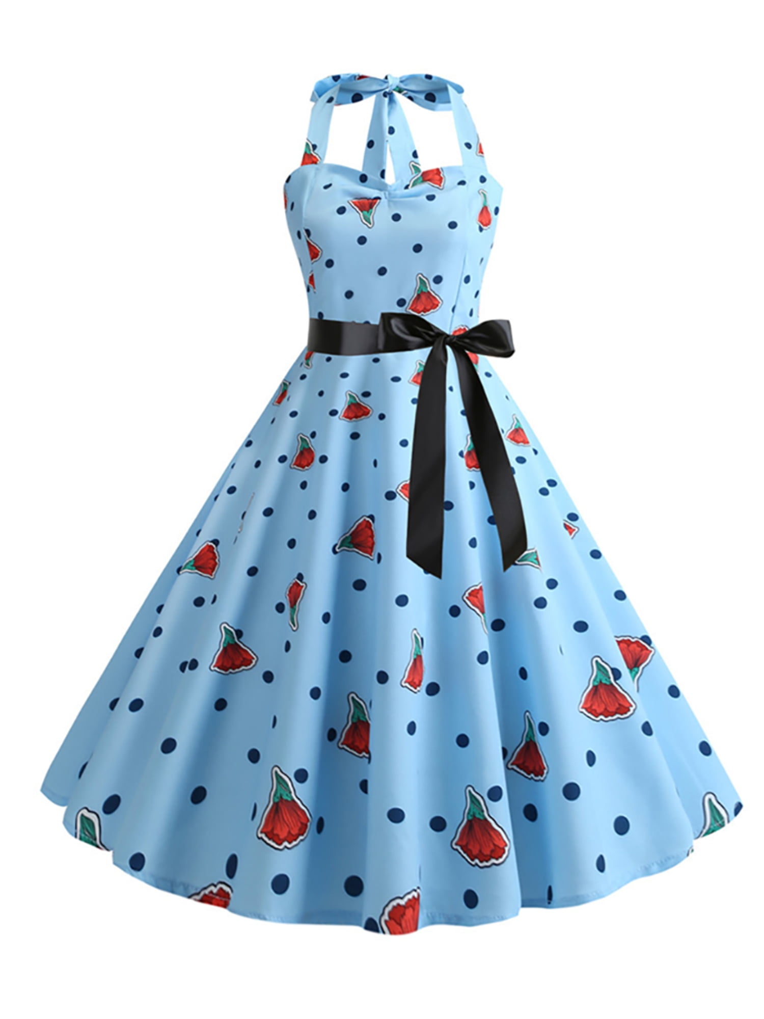 UOKNICE Dresses for Womens Casual Vintage Polka Halter Floral Sping Retro Rockabilly Cocktail Blouses Tops Dress UOKNICE Dresses for Womens Casual Vintage Polka Halter Floral Sping Retro Rockabilly Cocktail Blouses Tops Dress