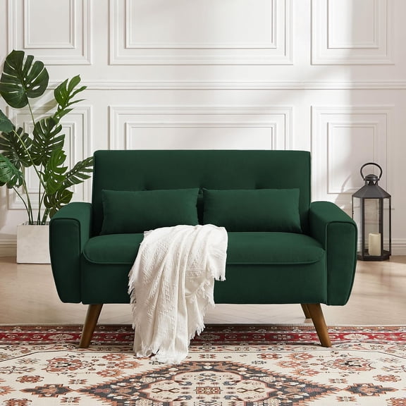 48.8" Small Loveseat Sofa, Mid Century Modern Love Seat Couch with Back Cushions and Plastic Legs, 2 Seater Couches for Living Room, Bedroom, Small Spaces, Green