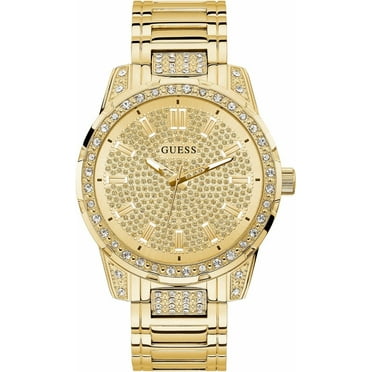 GUESS Gold-Tone and Rhinestone Analog Watch U1339G2