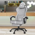 thumbnail image 3 of Wasait Linen Fabric Gaming Chair With Footrest, Ergonomic Comfortable Gamer Chair For Adult, Office Computer Desk Game Chairs With Massage Lumbar Cushion and Headrest, Gray&White, 3 of 10