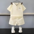 thumbnail image 2 of Toddler Boy Summer Short Sets Outfits Cotton Crewneck Short Sleeve Playwear Sets 6-12 Months 12-24 Months 2t 3t 4t 5t 6t 7t Children,Breathable(Beige,2-3 Years), 2 of 3