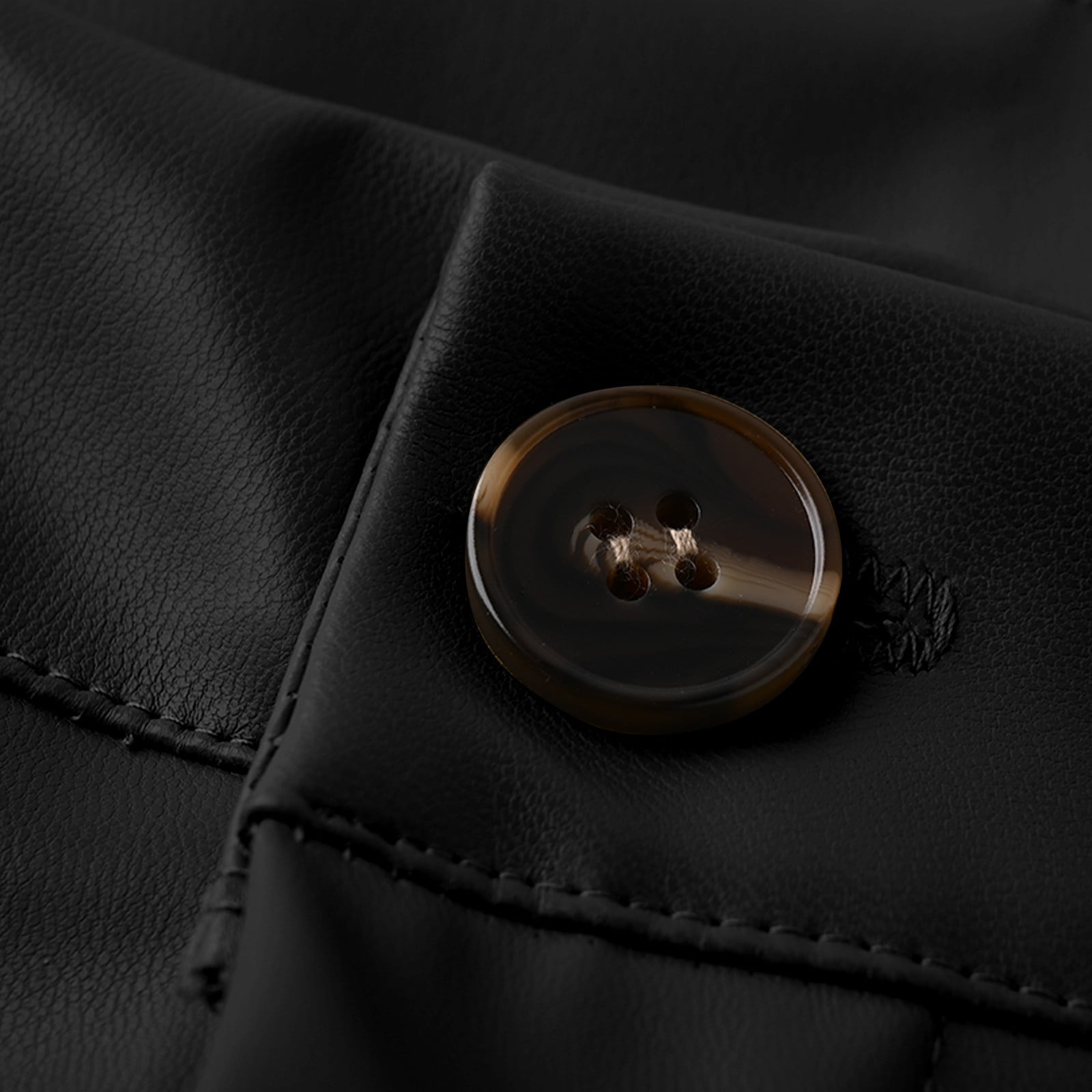 FRSASU Women's Faux Leather Pants Button PU Stretch Straight Wide Leg Trousers with Pockets Black