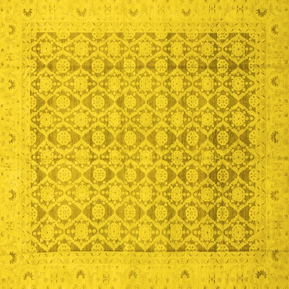 Ahgly Company Indoor Square Oriental Yellow Traditional Area Rugs, 4' Square