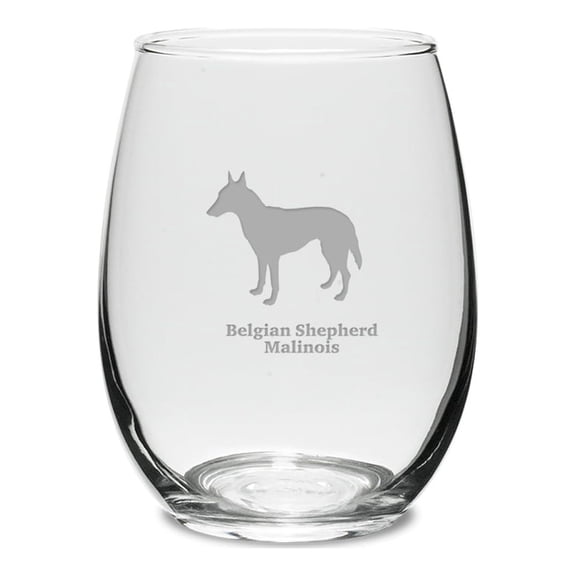 Belgian Shepherd Malinois Deep Etched 15 oz Stemless White Wine Glass