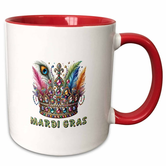 3drose, Image of Decorative Mardi Gras Carnival Crown, Funny Gift,charm, 15oz Two-tone Red Mug