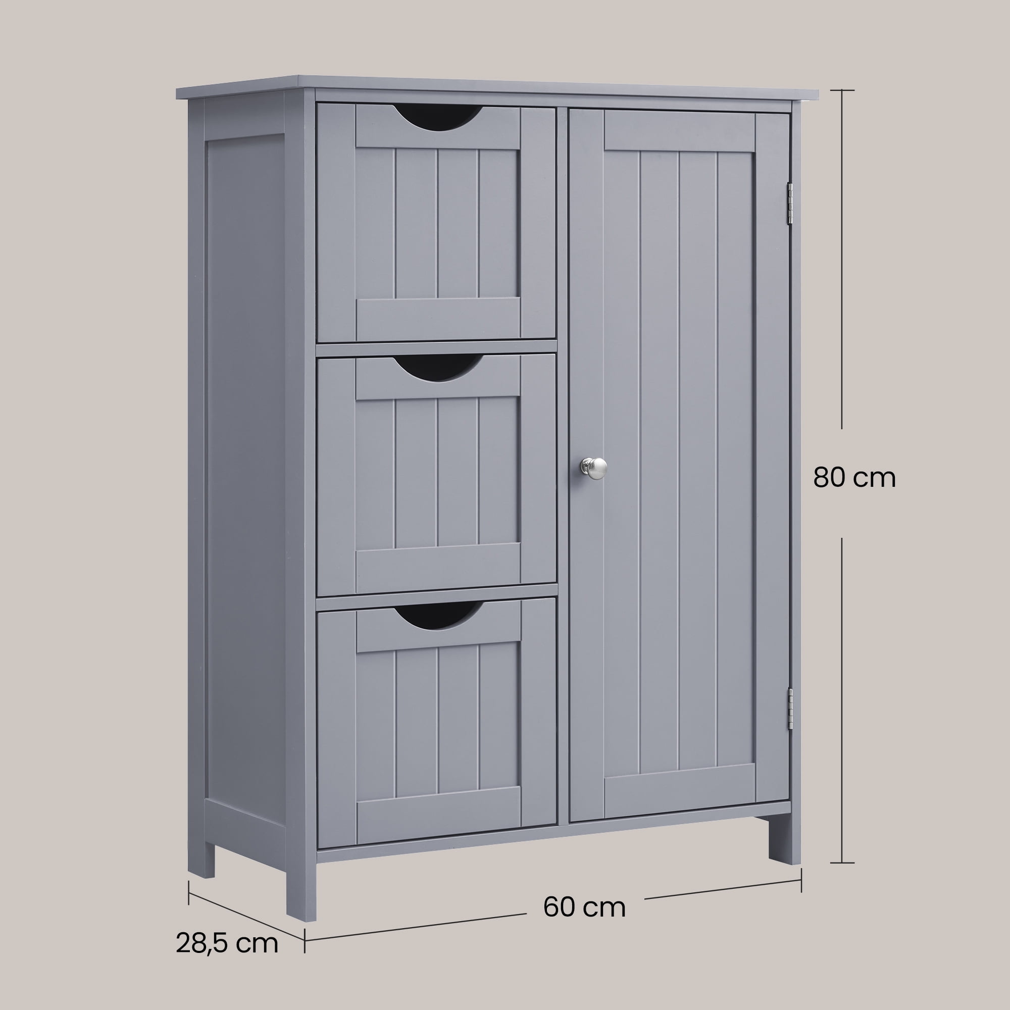 LEDREM Floor Storage Cabinet, 23.6 Inch Freestanding Organizer with 3 Drawers, Adjustable Shelf & Anti-Tip Kit, for Living Room Bathroom Kitchen, Dove Gray