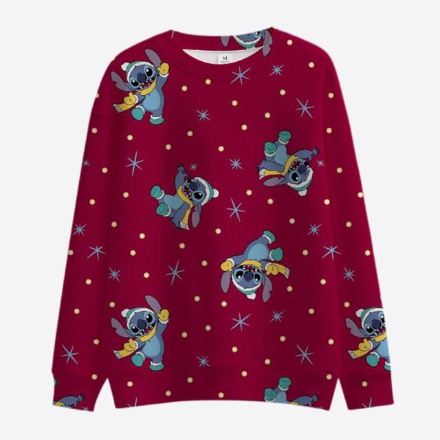 Disney-Sudadera de manga larga con cuello redondo para mujer, suéter informal con estampado de Stitch y Mickey Minnie, estilo Harajuku, Y2K, Feliz Navidad, novedad