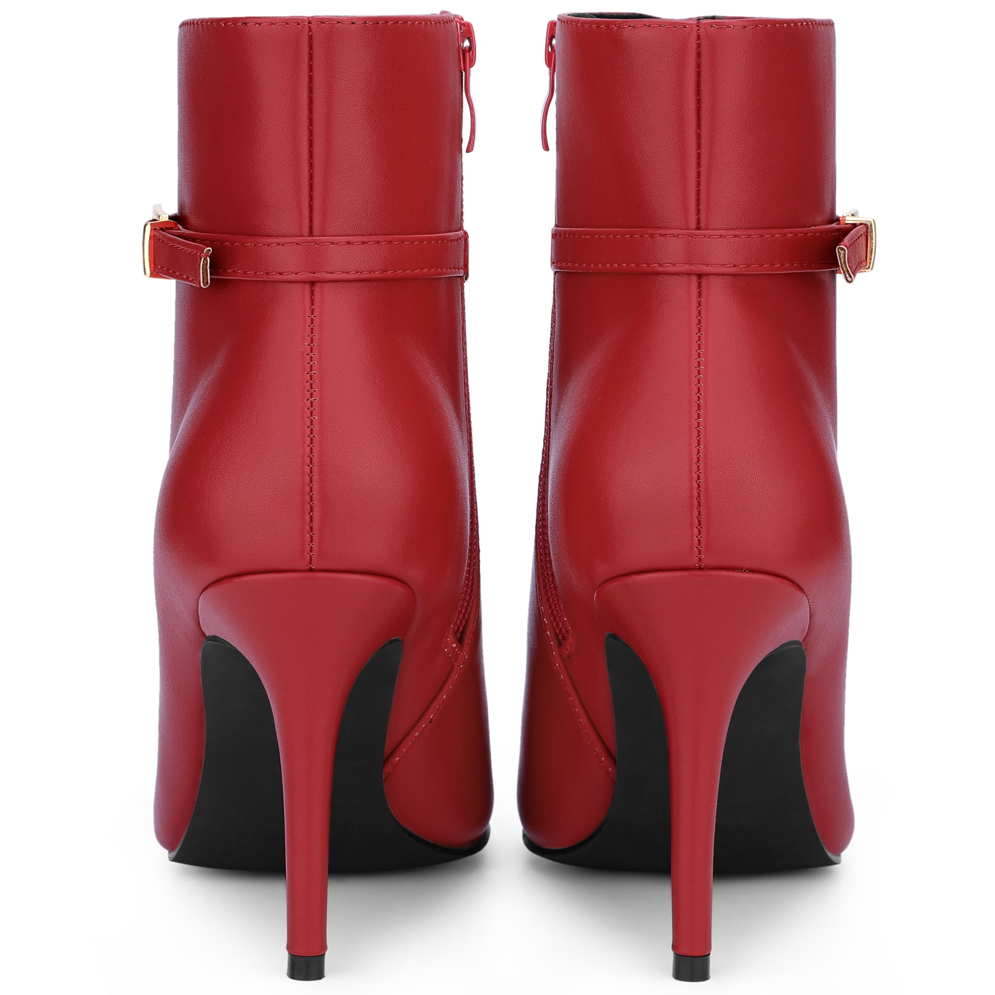 DARING DIVA Women's Stylish Buckle Strap Stiletto Heels Ankle Boots Red US 8.5